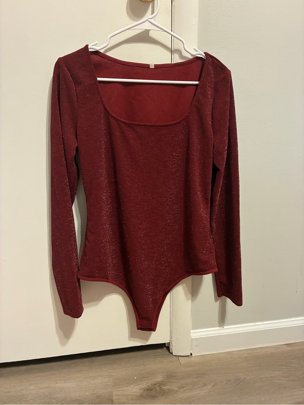 HALARA Sparkle Long-Sleeve Scoop Neck Bodysuit - Burgundy